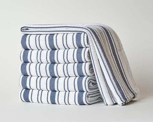 Casa De Lan Kitchen Towels Set – Pack of 6 (20’’ x 30’’) Extra Large Premium Cotton Dish Towels for Kitchen – Basket Weave Towels – Absorbent – 100% Cotton – with Hanging Loop – Blue Grey - Image 2