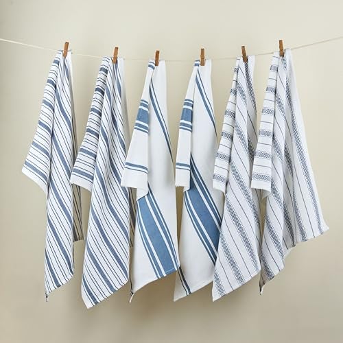 Casa De Lan Kitchen Towels Set – Pack of 6 (20’’ x 30’’) Extra Large Premium Cotton Dish Towels for Kitchen – Basket Weave Towels – Absorbent – 100% Cotton – with Hanging Loop – Blue Grey - Image 4