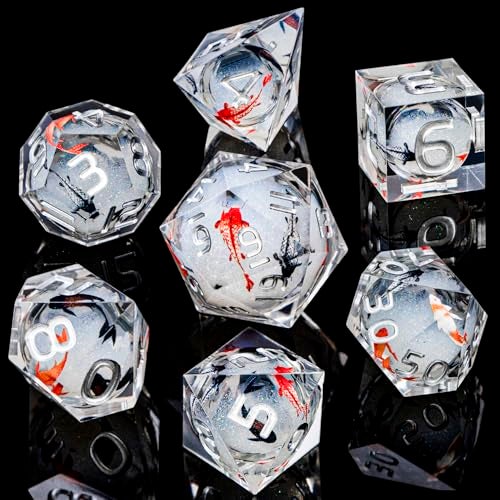 ARUOHHA DND Dice Set Liquid Core Koi Fish Sharp Edged Dragons Dice Compatible with DD Role Playing Game RPG Handmade Resin Dungeons Polyhedral D and D Dice Set D20 D12 D10 D8 D6 D4 - Image 5