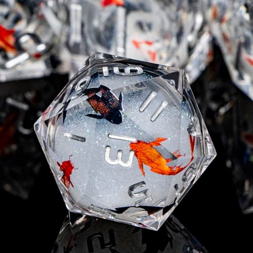 ARUOHHA DND Dice Set Liquid Core Koi Fish Sharp Edged Dragons Dice Compatible with DD Role Playing Game RPG Handmade Resin Dungeons Polyhedral D and D Dice Set D20 D12 D10 D8 D6 D4 - Image 1