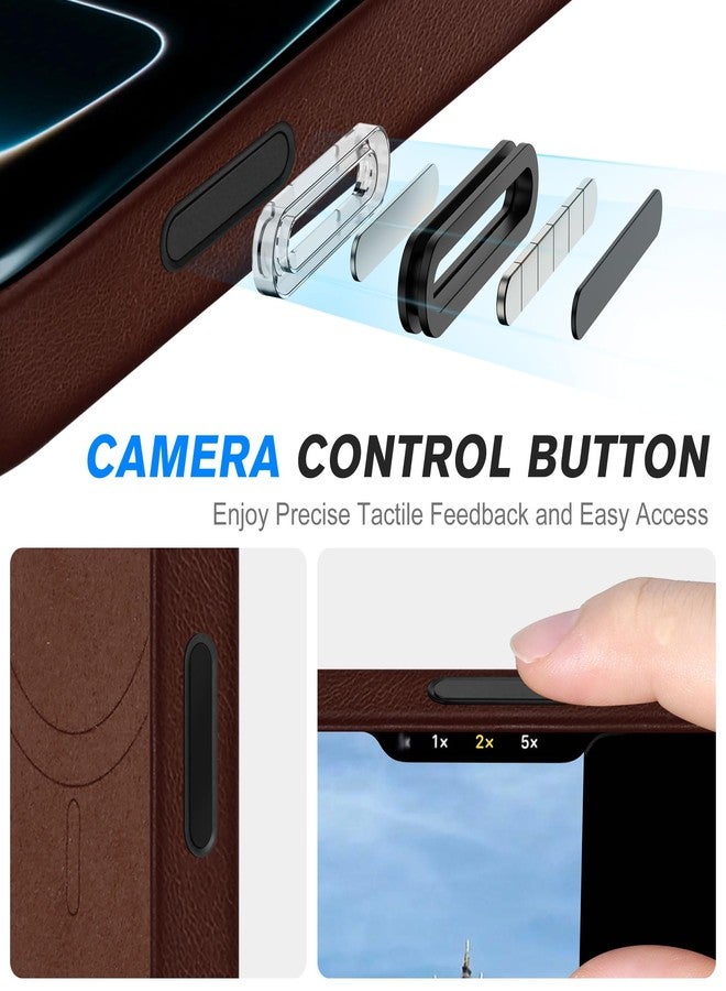 SHIELDON Genuine Leather Case for iPhone 17 Pro Max 6.9-inch, Magnetic Wireless Charging, Soft Lining, Slim Fit, Metal Buttons, Anti-Scratch, Shockproof Cover - Retro Coffee - Image 4