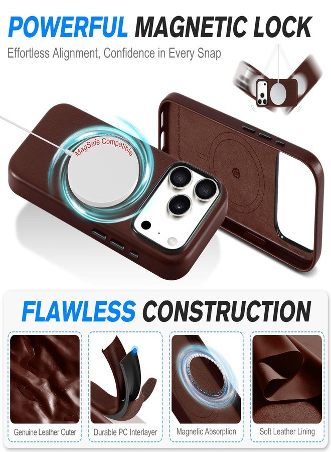 SHIELDON Genuine Leather Case for iPhone 17 Pro Max 6.9-inch, Magnetic Wireless Charging, Soft Lining, Slim Fit, Metal Buttons, Anti-Scratch, Shockproof Cover - Retro Coffee - Image 5