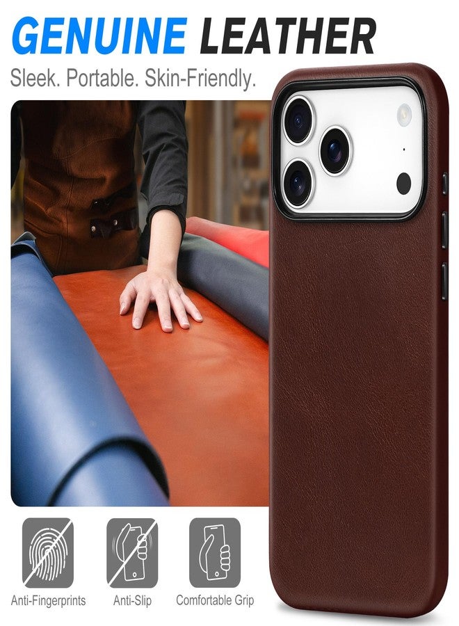 SHIELDON Genuine Leather Case for iPhone 17 Pro Max 6.9-inch, Magnetic Wireless Charging, Soft Lining, Slim Fit, Metal Buttons, Anti-Scratch, Shockproof Cover - Retro Coffee - Image 3