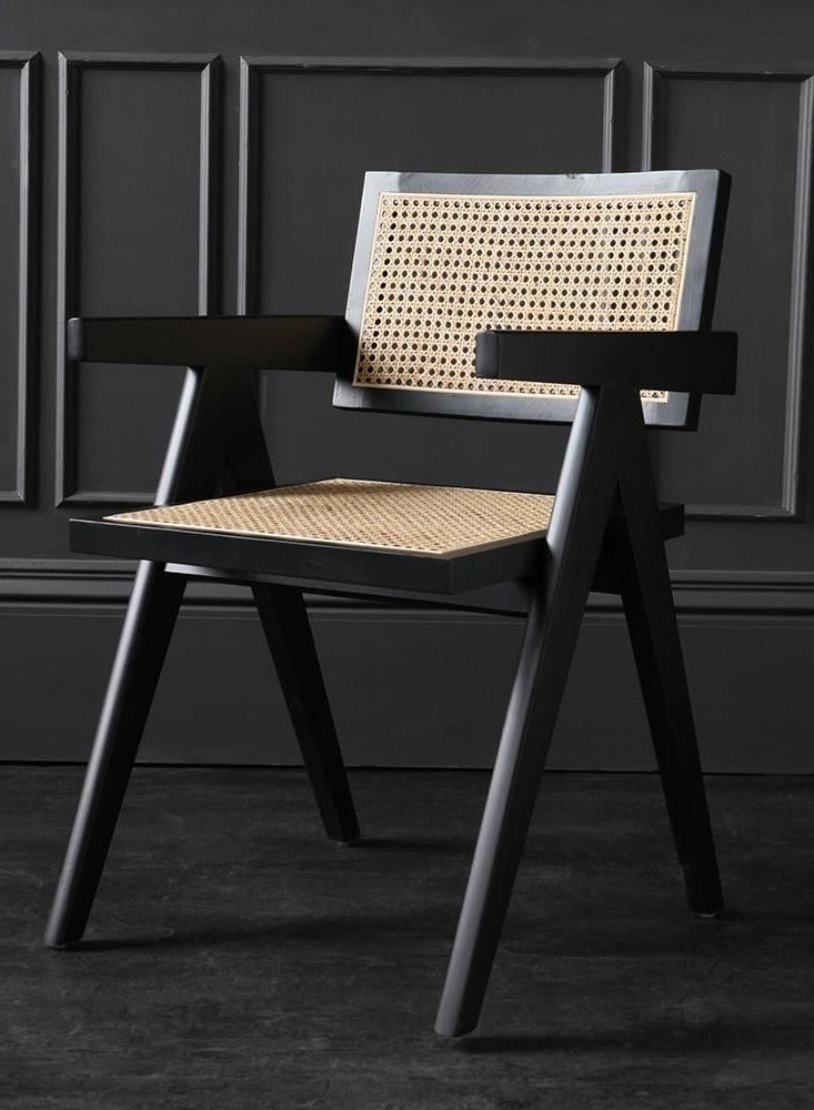 رومان جيفتس كرسي طعام مصنوع من الخشب الطبيعي والروطان ذو ذراعين للمطبخ وغرف النوم - Image 1