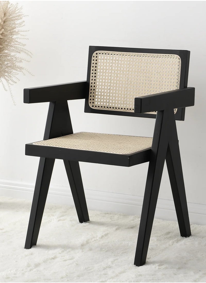Roman Gifts Mid century Modern Accent Chair Solid Wood Frame Armchair with Rattan Perfect for Home Office Living Room and Dining Room  - Image 1