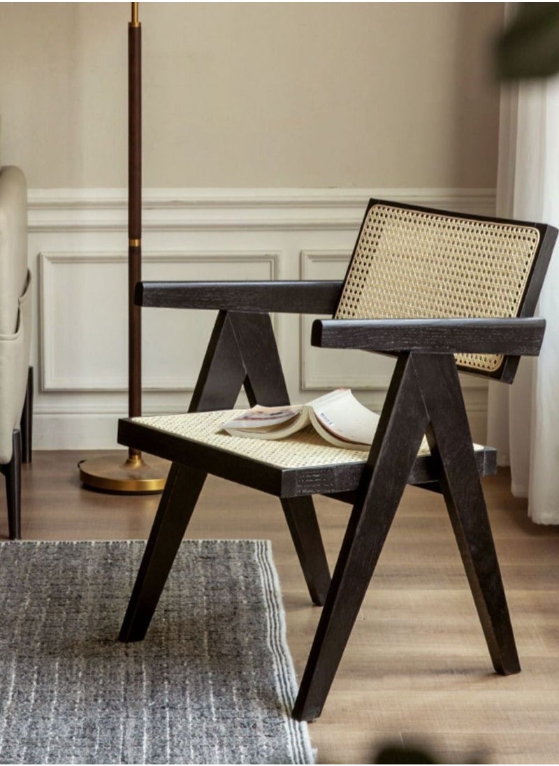 Roman Gifts Mid century Modern Accent Chair Solid Wood Frame Armchair with Rattan Perfect for Home Office Living Room and Dining Room  - Image 3