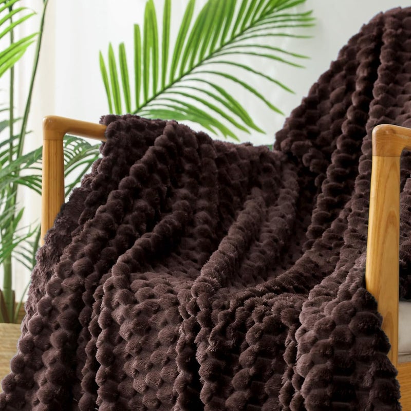 Extra Large Soft Fleece Throw Blanket, 50x70 Inches Stylish Jacquard Throw Blanket for Couch, Fuzzy Cozy Lightweight for All Seasons, Coffee - Image 4