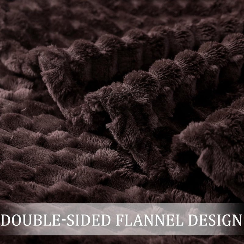 Extra Large Soft Fleece Throw Blanket, 50x70 Inches Stylish Jacquard Throw Blanket for Couch, Fuzzy Cozy Lightweight for All Seasons, Coffee - Image 5