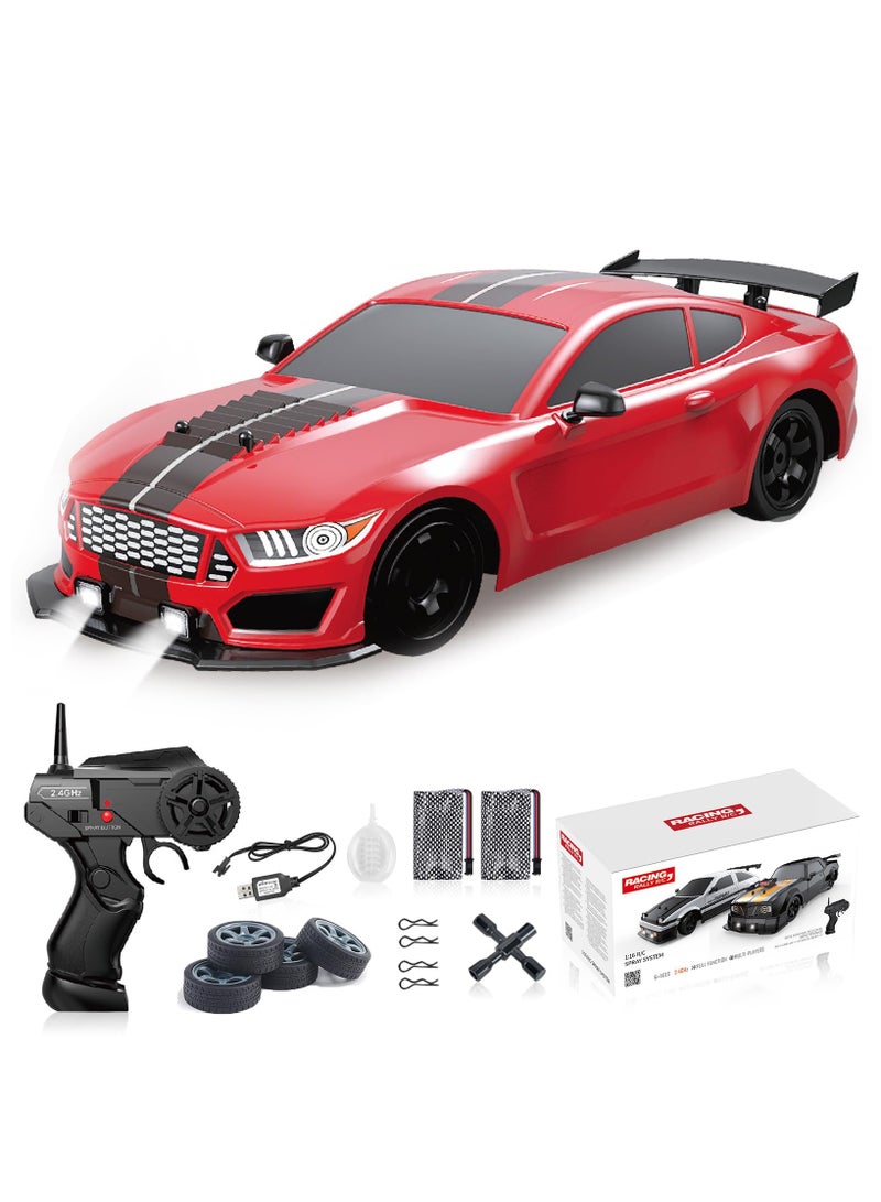 AL RAID RC Drift Car 1:16 Scale 4WD Remote Control Car, 2.4GHz 18KM/H High Speed Model Vehicle with LED Lights, Spray and Drifting Tire, Racing Car Toy Includes 2 Batteries, Gift for Kids  Boys Girls Adults - Image 1