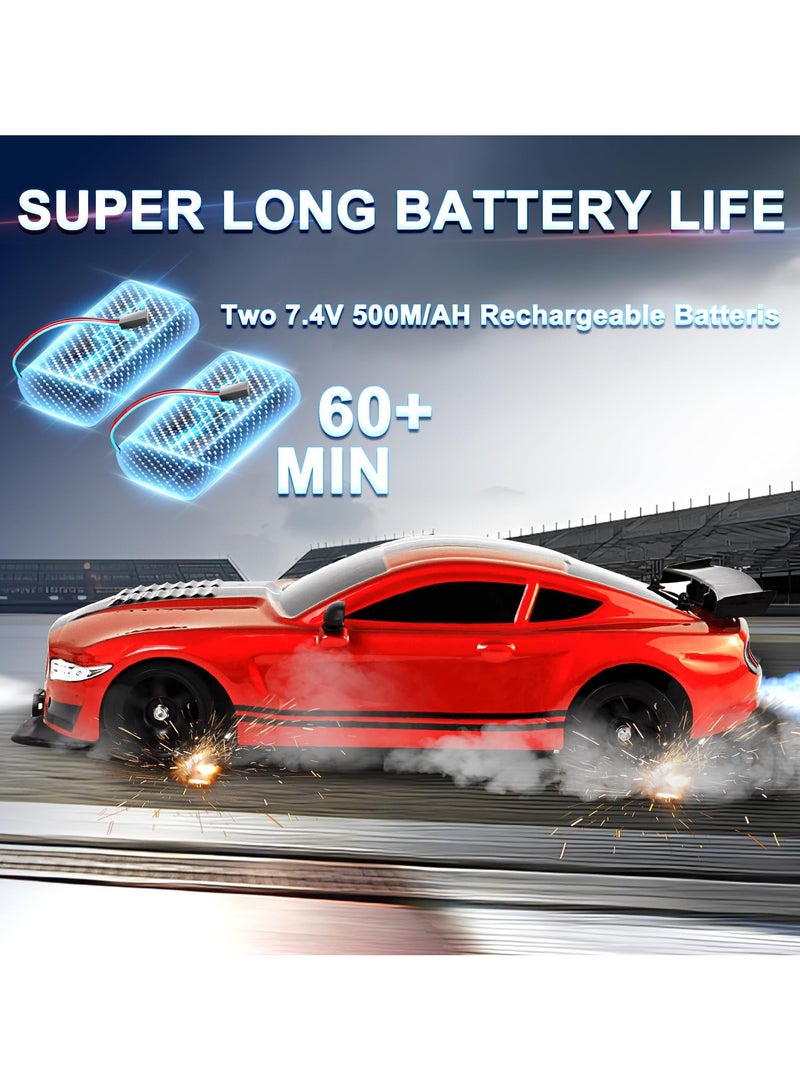 AL RAID RC Drift Car 1:16 Scale 4WD Remote Control Car, 2.4GHz 18KM/H High Speed Model Vehicle with LED Lights, Spray and Drifting Tire, Racing Car Toy Includes 2 Batteries, Gift for Kids  Boys Girls Adults - Image 4