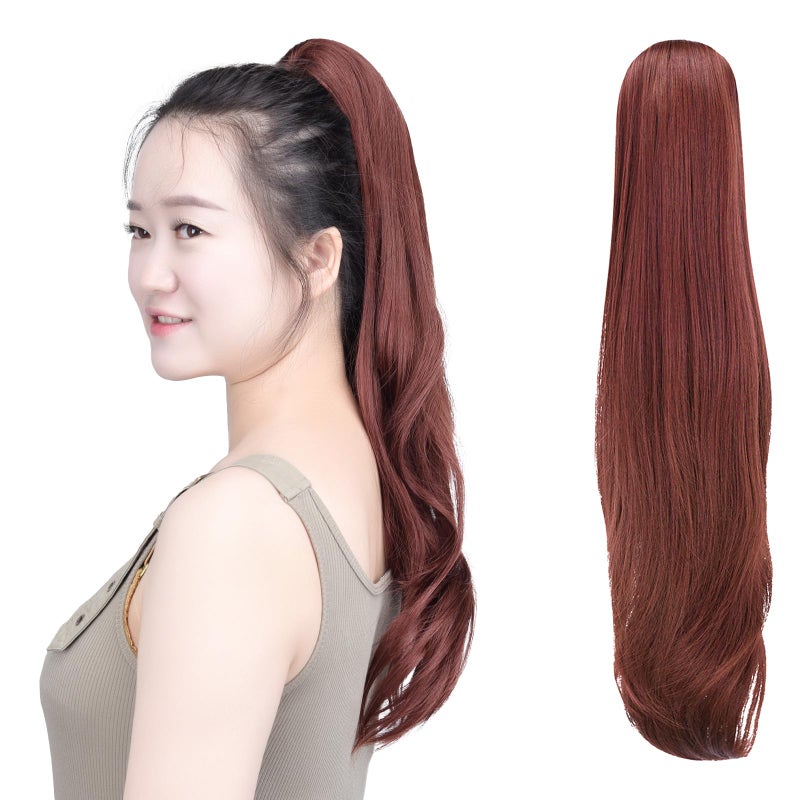 SYXLCYGG Auburn Clip in Ponytail Yaki Straight Clip Claw Ponytails 22 55 OZ Synthetic Like Real Hair Fake Hair Pieces For Women Easy To Use Fluffy Tangled