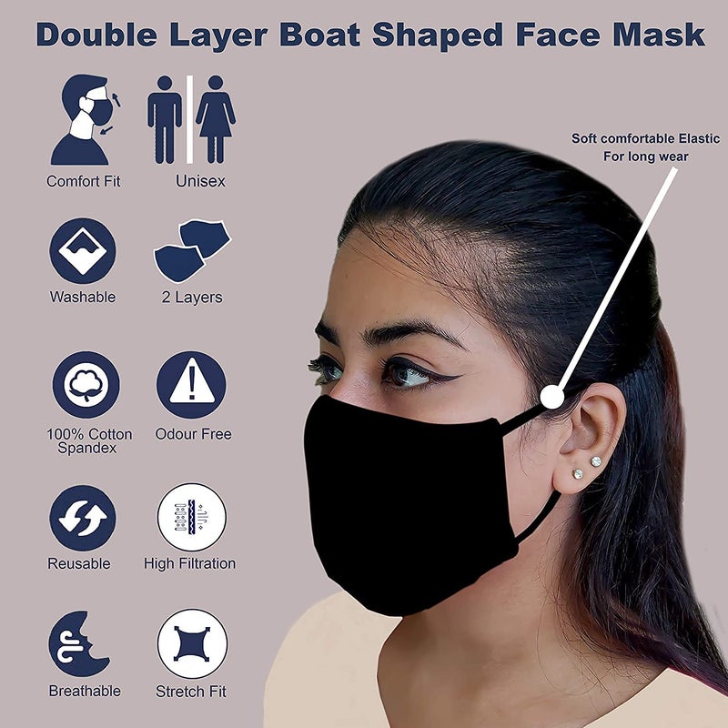 Black Cotton Mask for Men Women Pack of 8 BLACK - Image 4