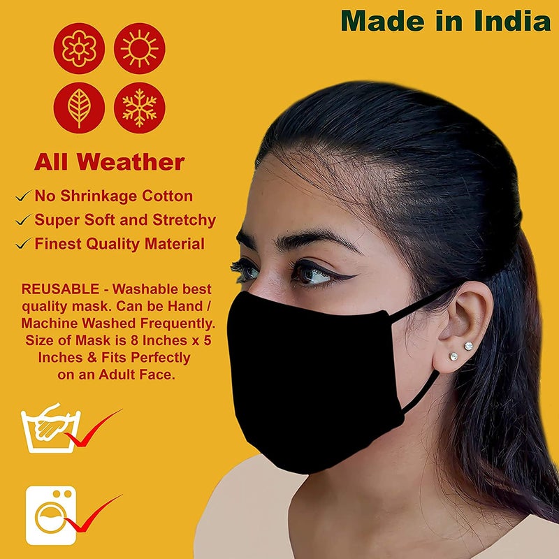 Black Cotton Mask for Men Women Pack of 8 BLACK - Image 5