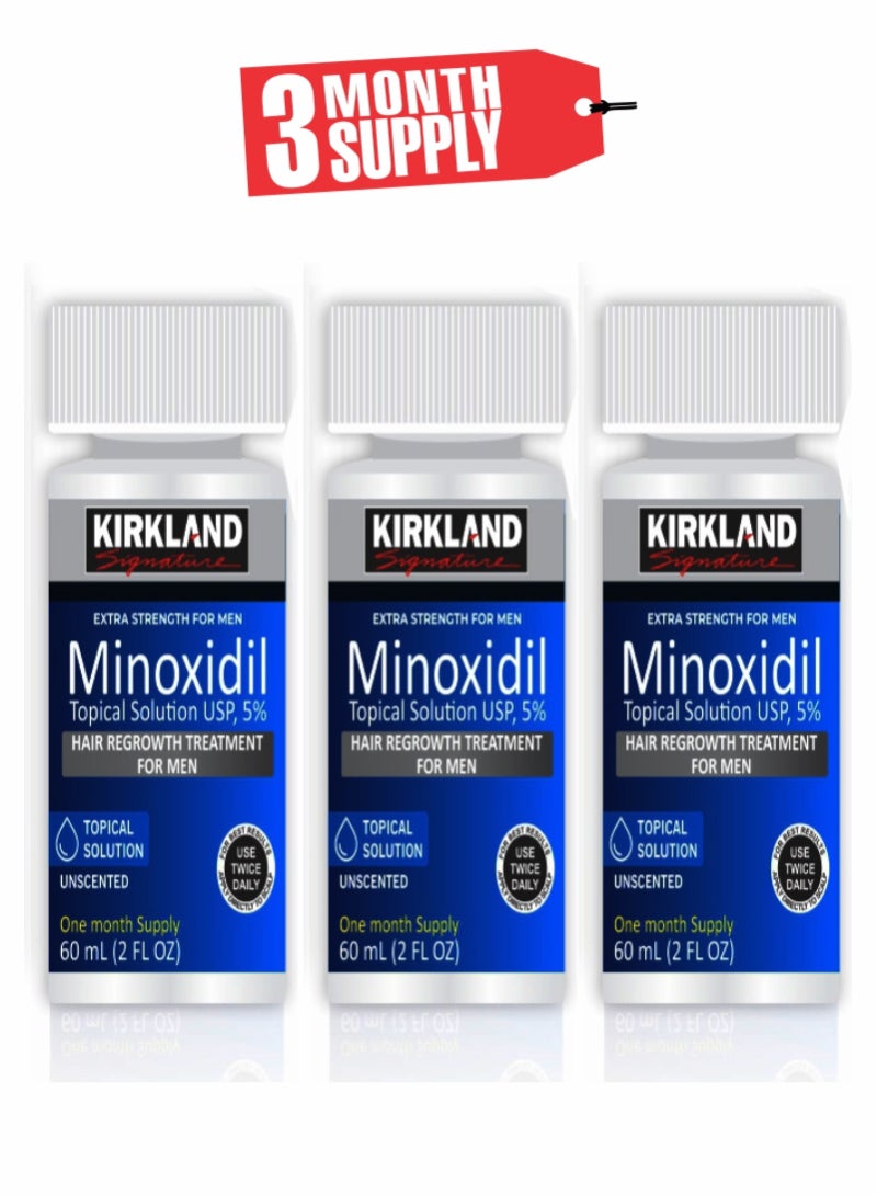 Kirkland Signature Minoxidil 5% Scalp Solution - 3-Month Pack for Men's Hair Regrowth (3pcs) 