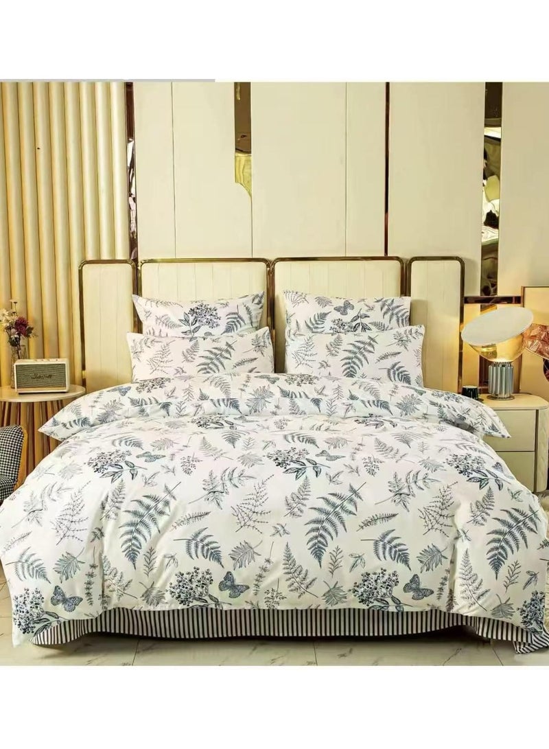 طقم غطاء لحاف مقاس كينج 220 × 240 سم مع ملاءة سرير ملائمة 200 × 200 + 25 سم و4 أكياس وسادة 50 × 75 سم - طقم ملاءات سرير من القطن الناعم بنقشة الأزهار 250 خيطًا - مناسب لمرتبة مقاس كينج