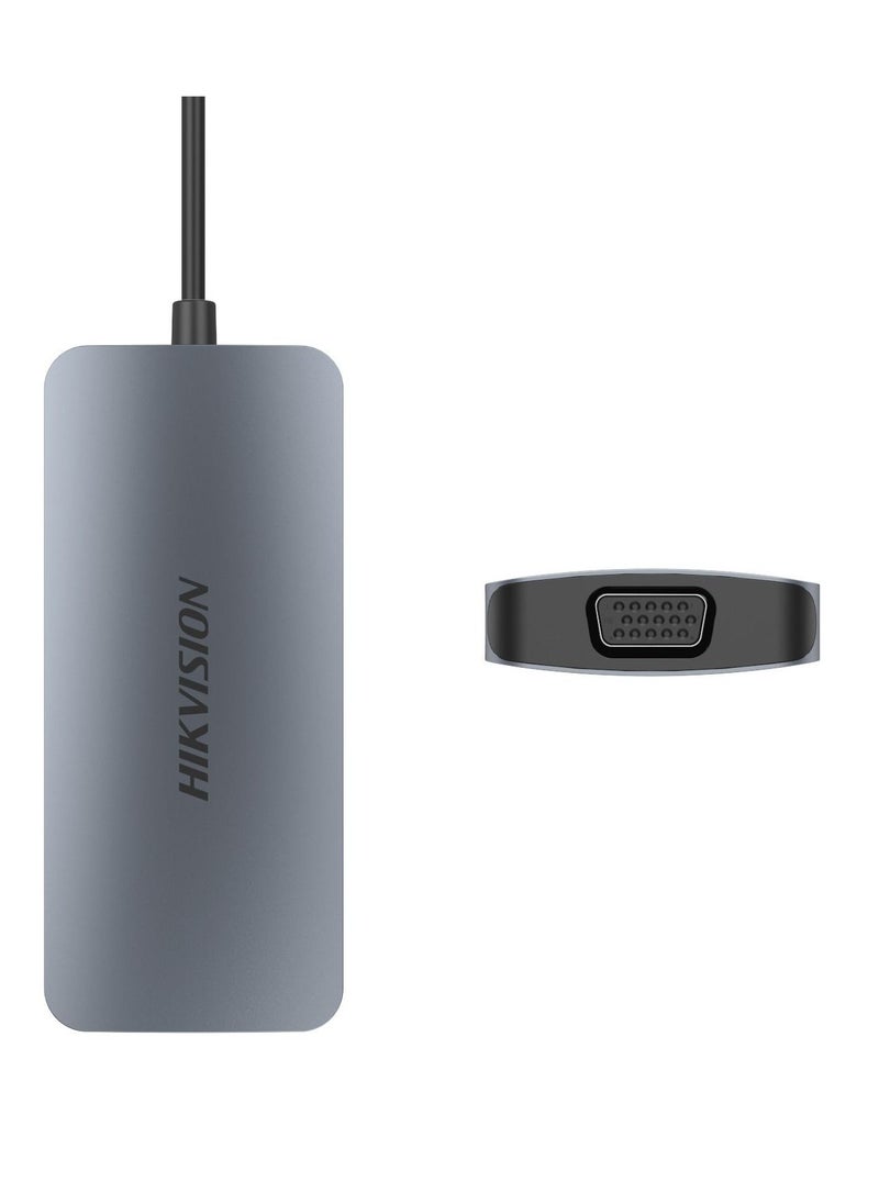 HIKVISION - HIKVISION DS801  8 IN 1 TYPE C HUB WJTH HDMI VGA EATHERNET AND USB 3.0  Grey - Image 1
