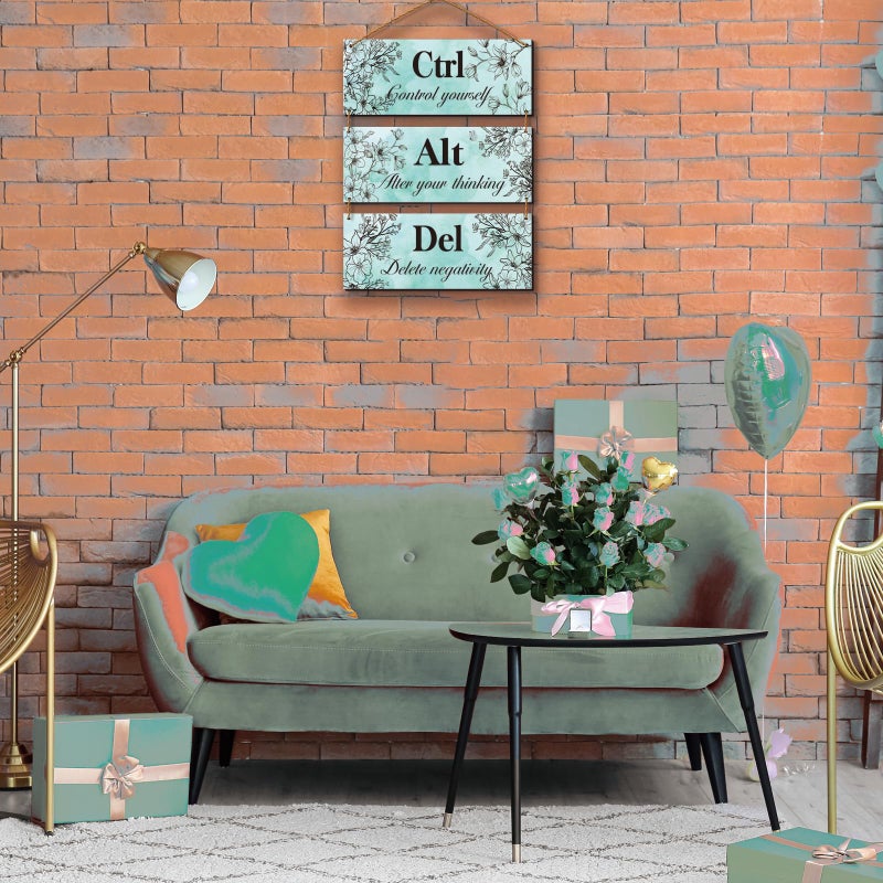 ZINYAZHE 3 Pieces Teal Wall Decor For Girl'S Room Turquoise Bathroom Decor Farmhouse Wooden Teal Decor Inspirational Office Decor With Positive Quotes Ctrl Alt Del For Girl Women Bedroom Living Room(Teal) - Image 5