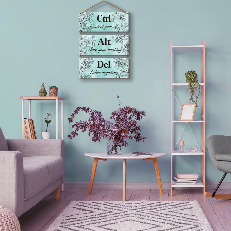 ZINYAZHE 3 Pieces Teal Wall Decor For Girl'S Room Turquoise Bathroom Decor Farmhouse Wooden Teal Decor Inspirational Office Decor With Positive Quotes Ctrl Alt Del For Girl Women Bedroom Living Room(Teal) - Image 4