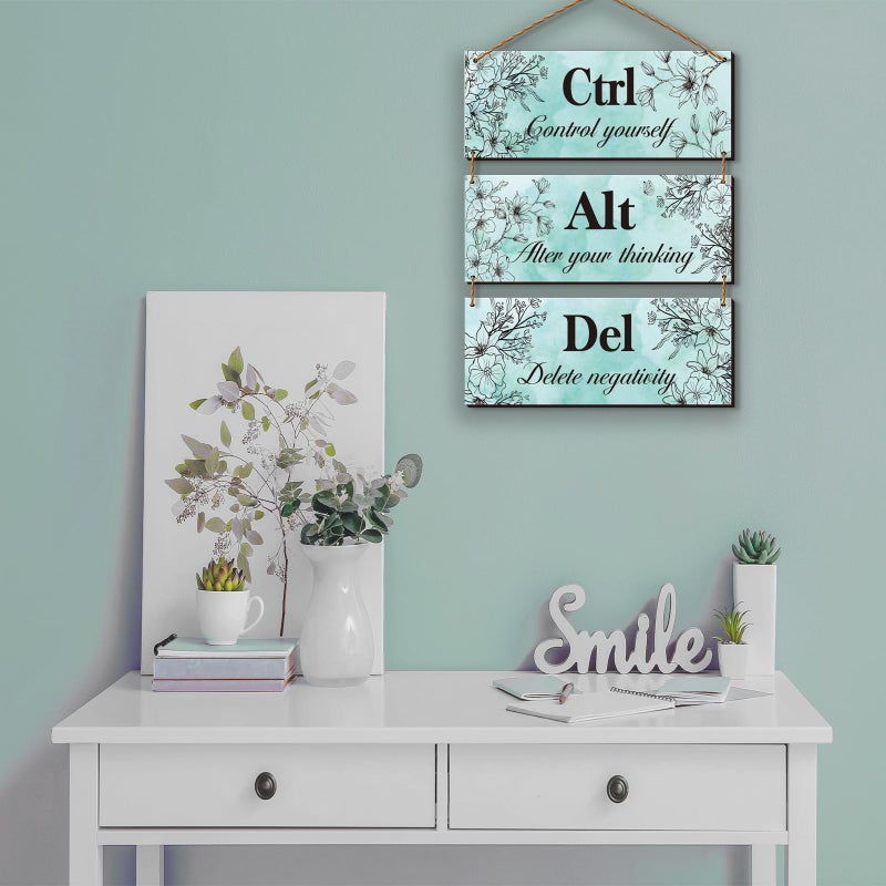 ZINYAZHE 3 Pieces Teal Wall Decor For Girl'S Room Turquoise Bathroom Decor Farmhouse Wooden Teal Decor Inspirational Office Decor With Positive Quotes Ctrl Alt Del For Girl Women Bedroom Living Room(Teal) - Image 2