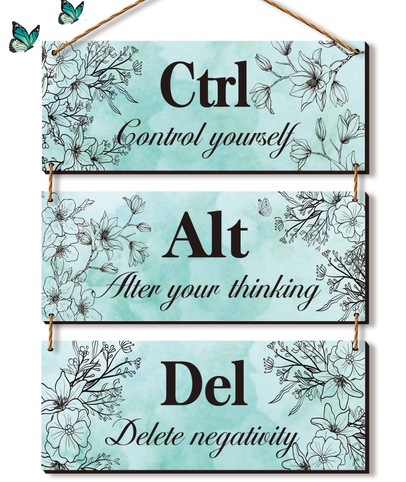 ZINYAZHE 3 Pieces Teal Wall Decor For Girl'S Room Turquoise Bathroom Decor Farmhouse Wooden Teal Decor Inspirational Office Decor With Positive Quotes Ctrl Alt Del For Girl Women Bedroom Living Room(Teal) - Image 1