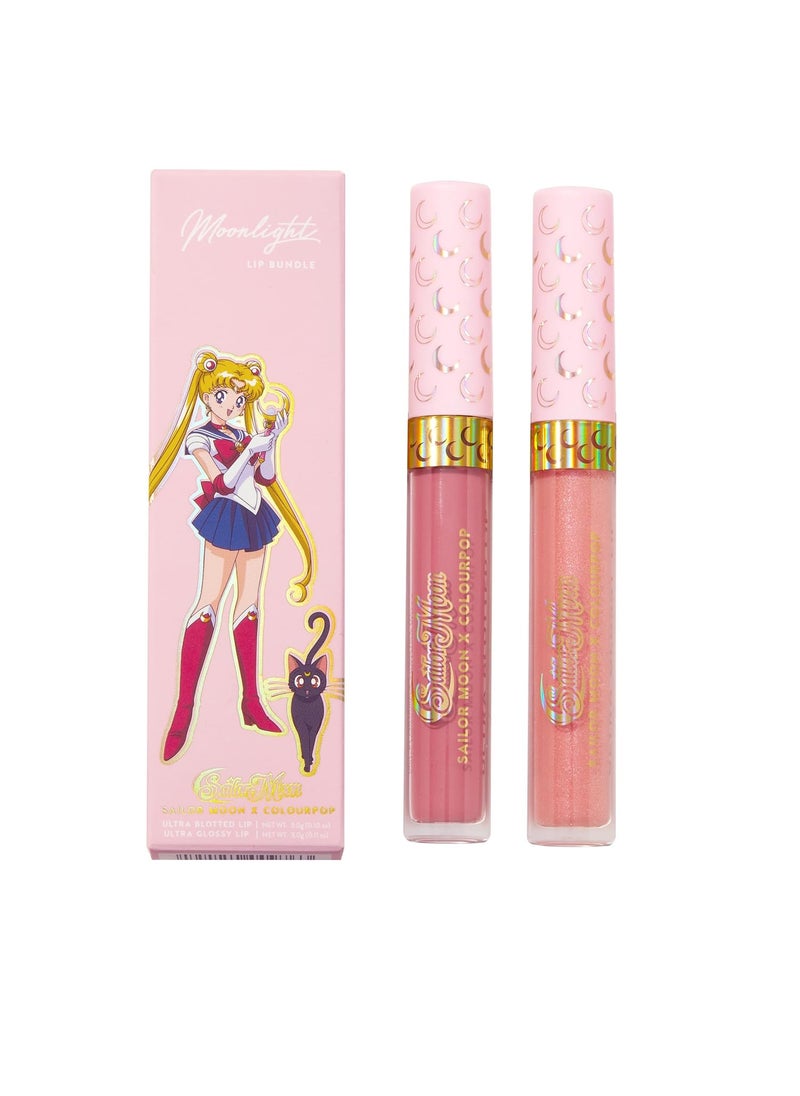 COLOURPOP Colourpop x Sailor Moon Ultra Lip Set - High-Shine, Non-Sticky & Hydrating Pink Lip Gloss & Diffused Matte Lipstick Set with a Flexible Paddle Applicator - Moonlight (2 Count) 