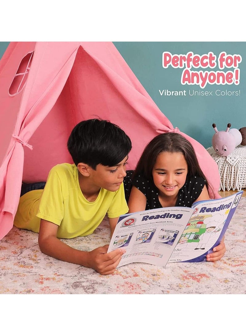 TOMSHOO خيمة لعب قابلة للطي مصنوعة من القماش للأطفال، خيمة لعب محمولة للأطفال للعب في الأماكن المغلقة والمفتوحة مصنوعة من دعامة خشبية بلاتان بطول 1.6 متر وقماش كتان (وردي) - Image 3