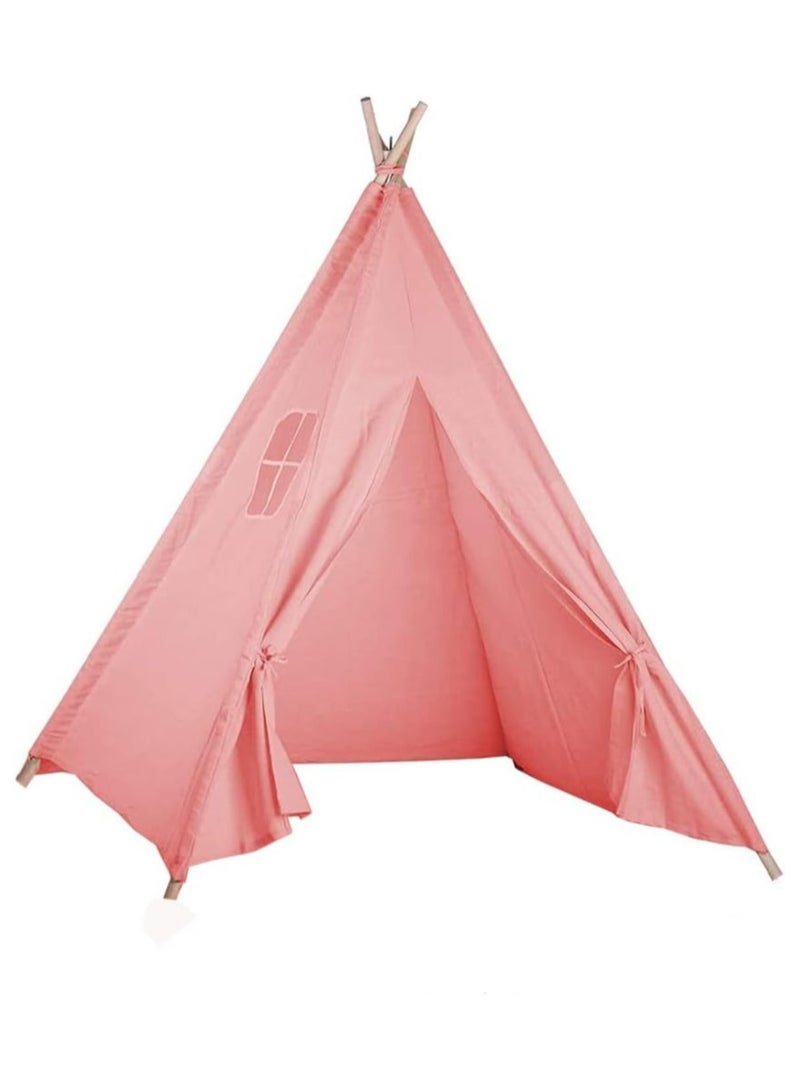TOMSHOO خيمة لعب قابلة للطي مصنوعة من القماش للأطفال، خيمة لعب محمولة للأطفال للعب في الأماكن المغلقة والمفتوحة مصنوعة من دعامة خشبية بلاتان بطول 1.6 متر وقماش كتان (وردي) - Image 1