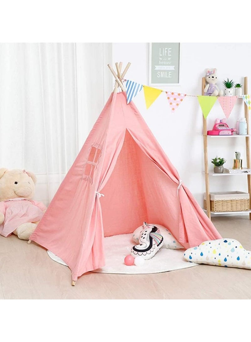 TOMSHOO خيمة لعب قابلة للطي مصنوعة من القماش للأطفال، خيمة لعب محمولة للأطفال للعب في الأماكن المغلقة والمفتوحة مصنوعة من دعامة خشبية بلاتان بطول 1.6 متر وقماش كتان (وردي) - Image 2