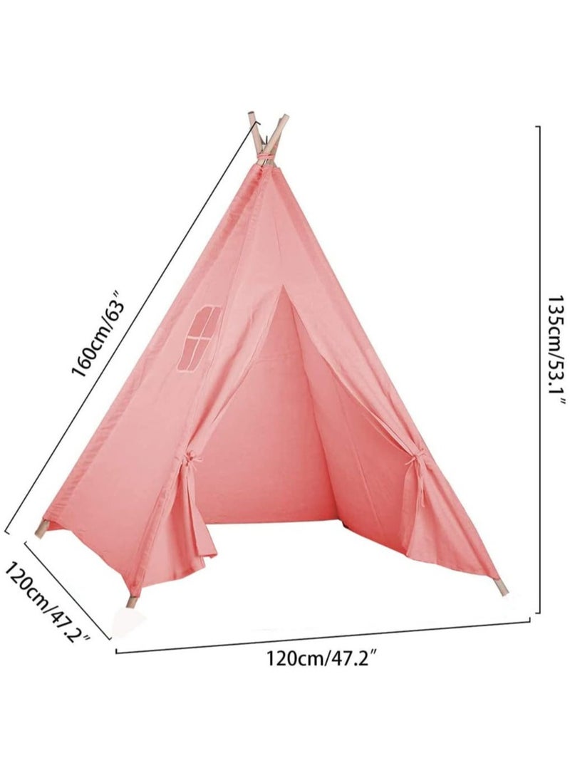 TOMSHOO خيمة لعب قابلة للطي مصنوعة من القماش للأطفال، خيمة لعب محمولة للأطفال للعب في الأماكن المغلقة والمفتوحة مصنوعة من دعامة خشبية بلاتان بطول 1.6 متر وقماش كتان (وردي) - Image 5