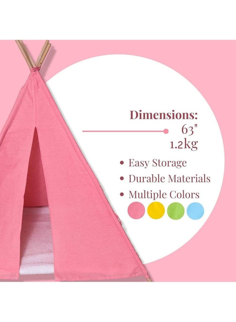 TOMSHOO خيمة لعب قابلة للطي مصنوعة من القماش للأطفال، خيمة لعب محمولة للأطفال للعب في الأماكن المغلقة والمفتوحة مصنوعة من دعامة خشبية بلاتان بطول 1.6 متر وقماش كتان (وردي) - Image 4
