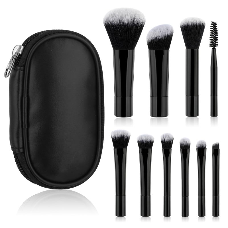 10 Pcs Travel Makeup Brush Set Mini Makeup Brushes Travel Size With Pack Portable Small Eyeshadow Eye Lipstick Foundation Brush Shadow Contour Blush Concealer Black