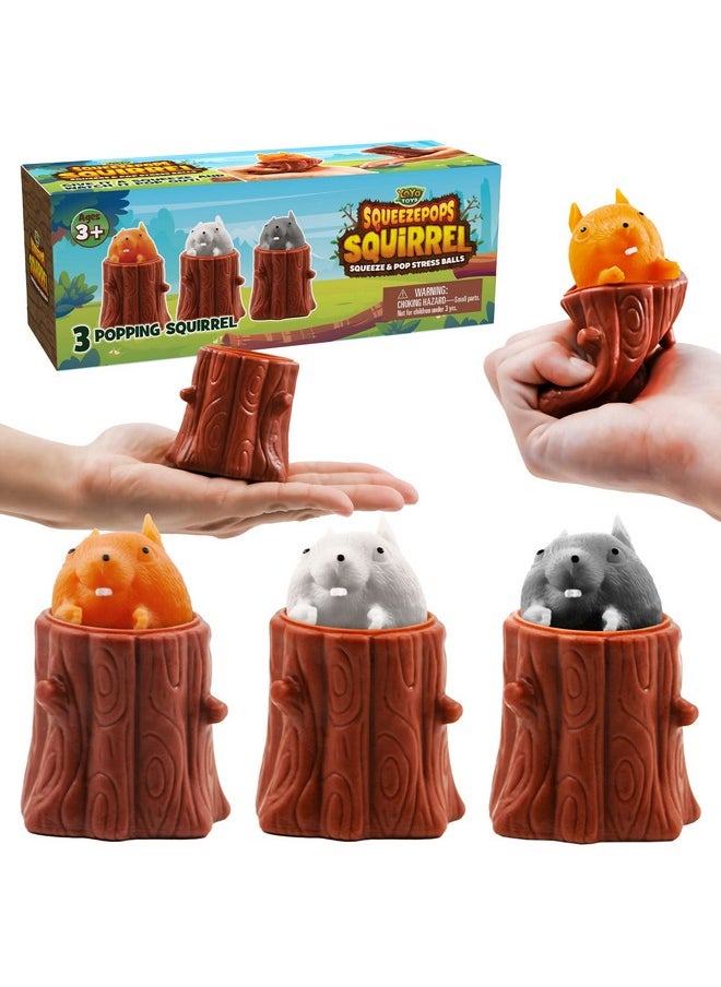 YoYa Toys Squeeze Pops Squirrel In Log Squeeze Toy - Squirrel Fidget Popper, Pop Up Fidget Toy - Toy Squirrel, Popping Squeeze Squirrel, Autism/Adhd Fidget Toys - Set Of 3 Squirrel Toy  - Image 1