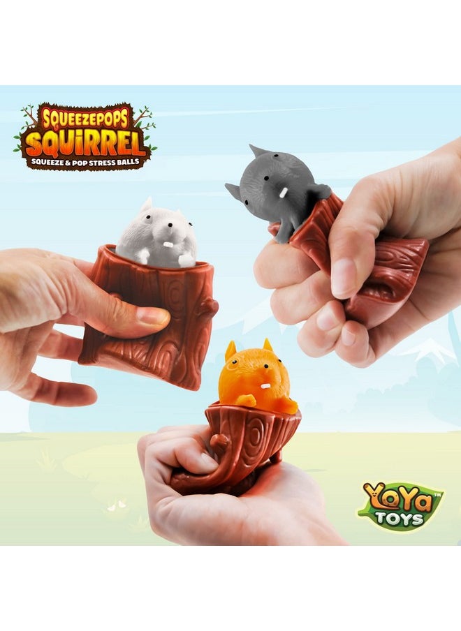 YoYa Toys Squeeze Pops Squirrel In Log Squeeze Toy - Squirrel Fidget Popper, Pop Up Fidget Toy - Toy Squirrel, Popping Squeeze Squirrel, Autism/Adhd Fidget Toys - Set Of 3 Squirrel Toy  - Image 2