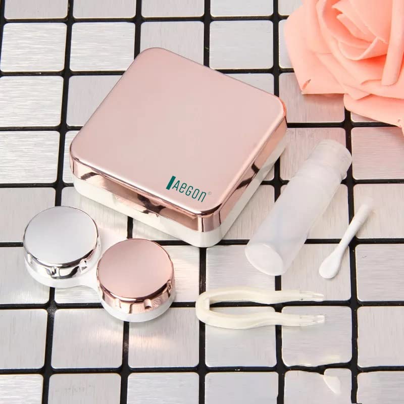 Aegon Contact Lens Case | Lens Box for Travel | Lens Case for Contact Lenses with Mirror, Tweezer, Applicator, Solution Bottle & Lens Box (Rose Gold) - Image 5