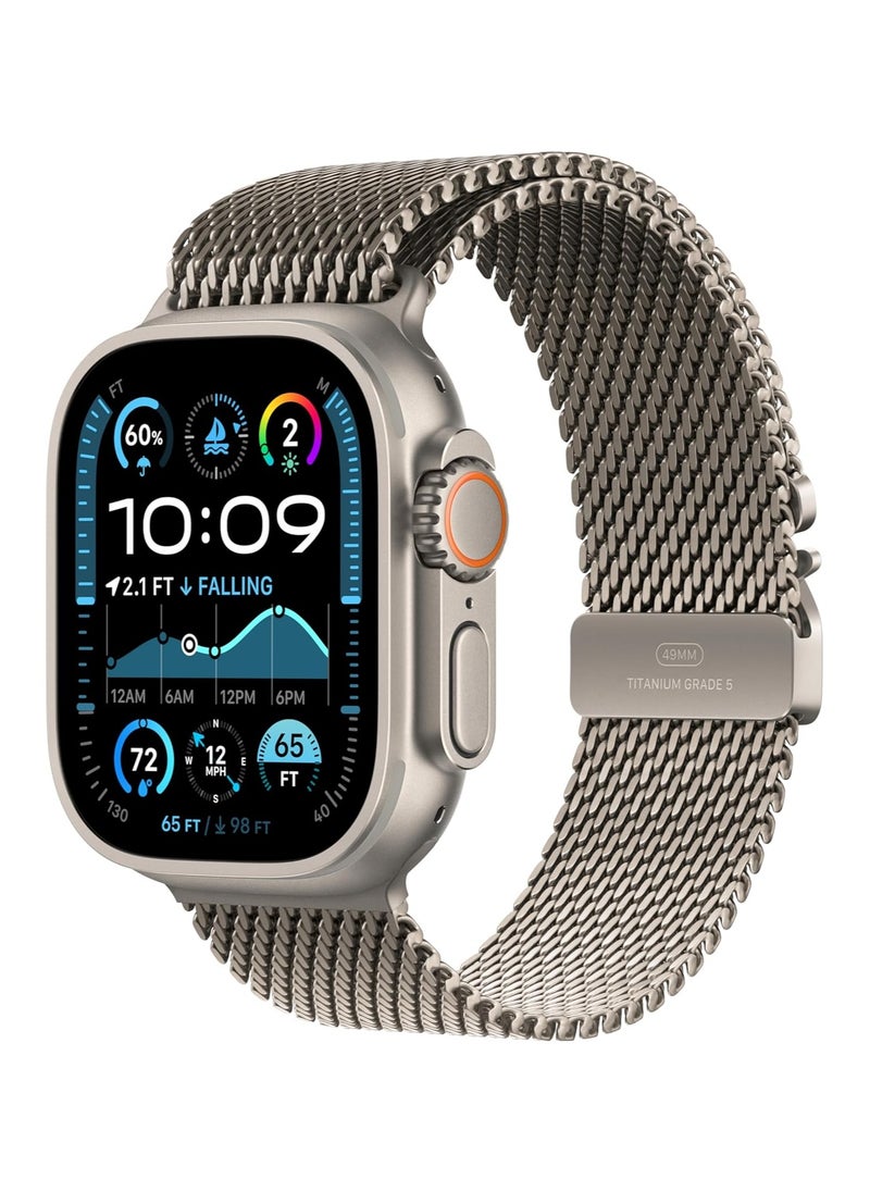 دينكس حزام معدني عام لساعة Apple Watch Ultra 2 (2024) الذكية مقاس 49 مم، حزام رياضي من معدن التيتانيوم مع حلقة ميلانو (تيتانيوم طبيعي)  - Image 1