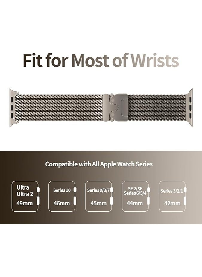 دينكس حزام معدني عام لساعة Apple Watch Ultra 2 (2024) الذكية مقاس 49 مم، حزام رياضي من معدن التيتانيوم مع حلقة ميلانو (تيتانيوم طبيعي)  - Image 4