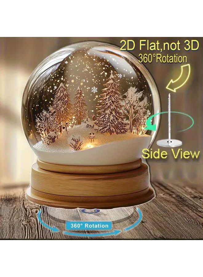 Model A 2D 360 Rotating Snow Globe Winter Sparkling Flakes Warm Lights Plastic No Electricity Holiday Decoration - Image 3