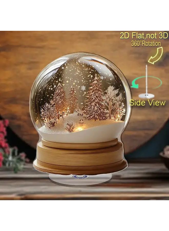 Model A 2D 360 Rotating Snow Globe Winter Sparkling Flakes Warm Lights Plastic No Electricity Holiday Decoration - Image 1