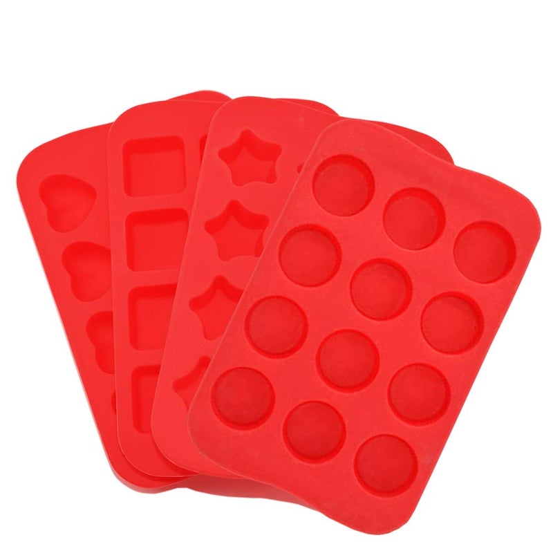 Candy Chocolate Molds Silicone 4 Pack DIY Mold Use for Cake Jelly Gummy Pudding and Ice Cube Tray Including Hearts Stars Squares Round Mini Muffin Pan