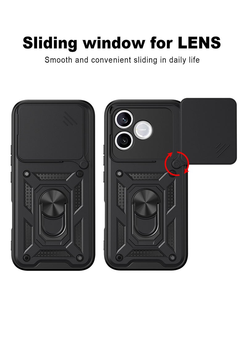 غطاء هاتف لـ Honor 600 Lite مع غطاء للكاميرا وحامل حلقي، وحامل سيارة مغناطيسي متوافق، وغطاء واقي صلب من الخلف وحواف ناعمة مقاوم للصدمات - Image 4