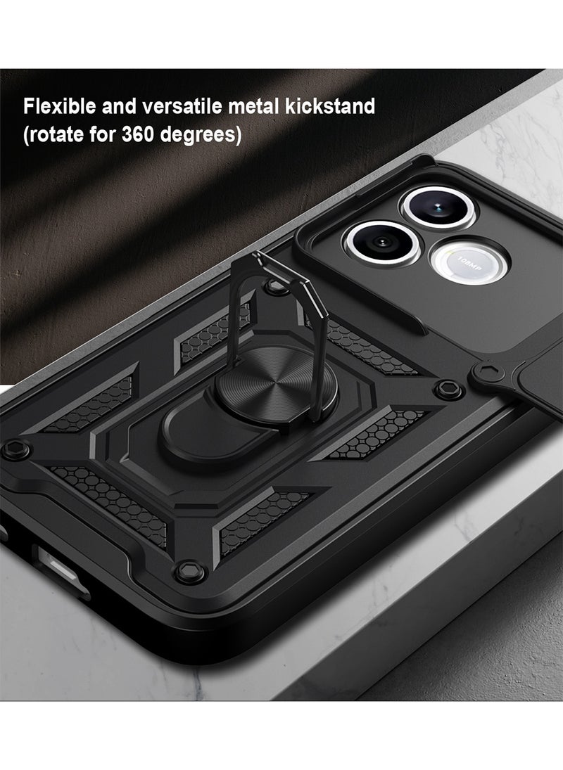 غطاء هاتف لـ Honor 600 Lite مع غطاء للكاميرا وحامل حلقي، وحامل سيارة مغناطيسي متوافق، وغطاء واقي صلب من الخلف وحواف ناعمة مقاوم للصدمات - Image 2
