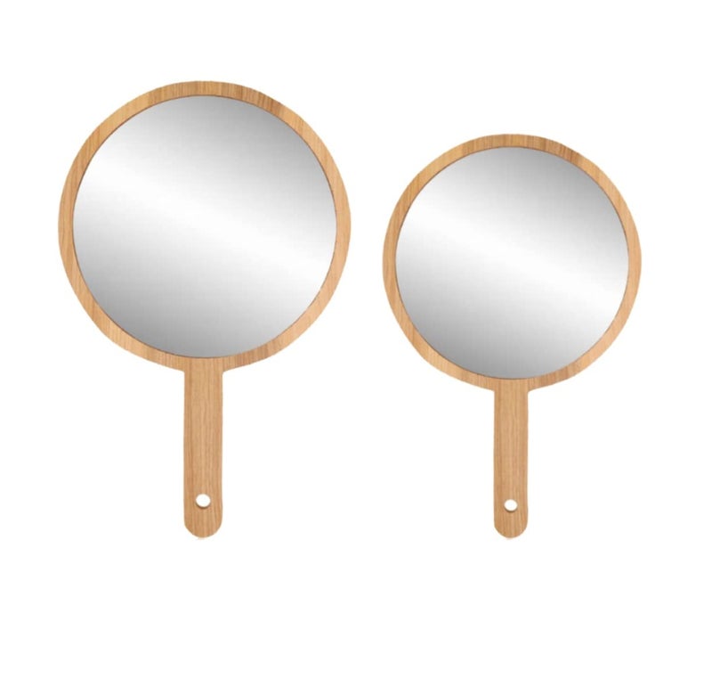 Victor Enterprises Wooden Handheld Beauty Makeup Mirror Set of 2 Round Shape 1075 inch 12 Inch Salon Mirror Dressing Table Mirror Shaving Mirror and Travel Mirror - Image 1