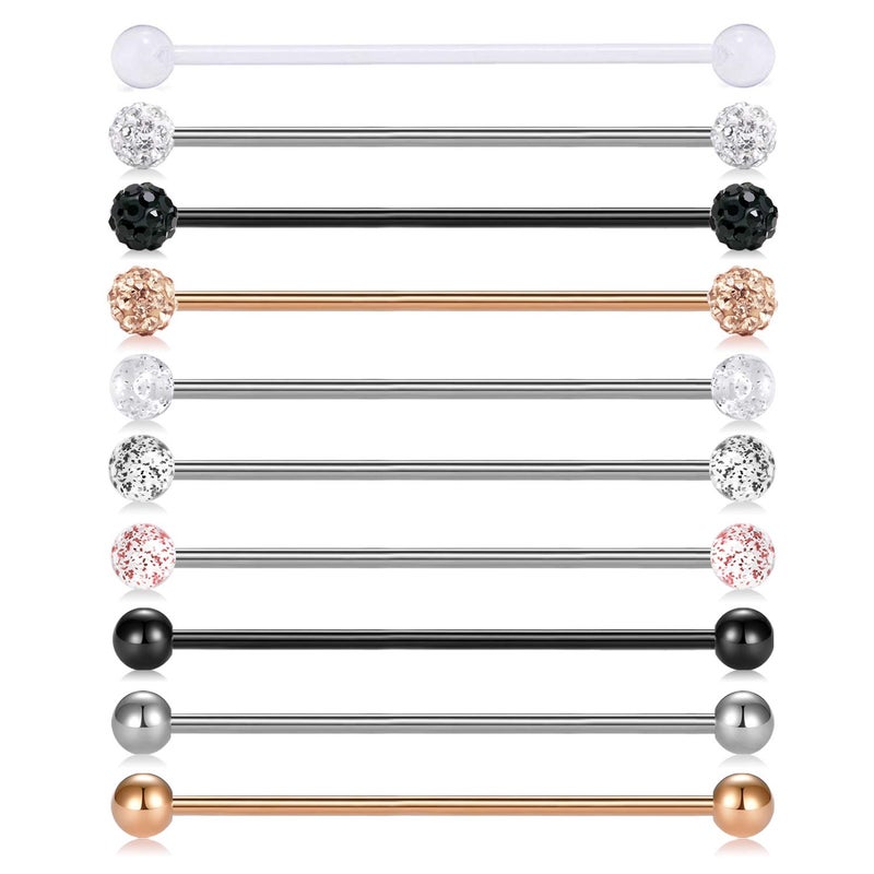 MODRSA 10pcs 14G Stainless Steel Industrial Barbell Earring Cartilage Body Piercing Jewelry 38mm Industrial Piercing Bar
