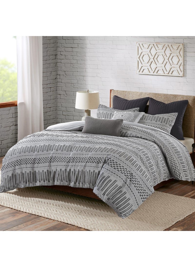 Ink+Ivy INKIVY Luxurious CottonBedding Set  Mid Century Trendy Geometric Design All Season CozyCover With MatchingShams FullQueen Rhea Jacquard GreyBlack 