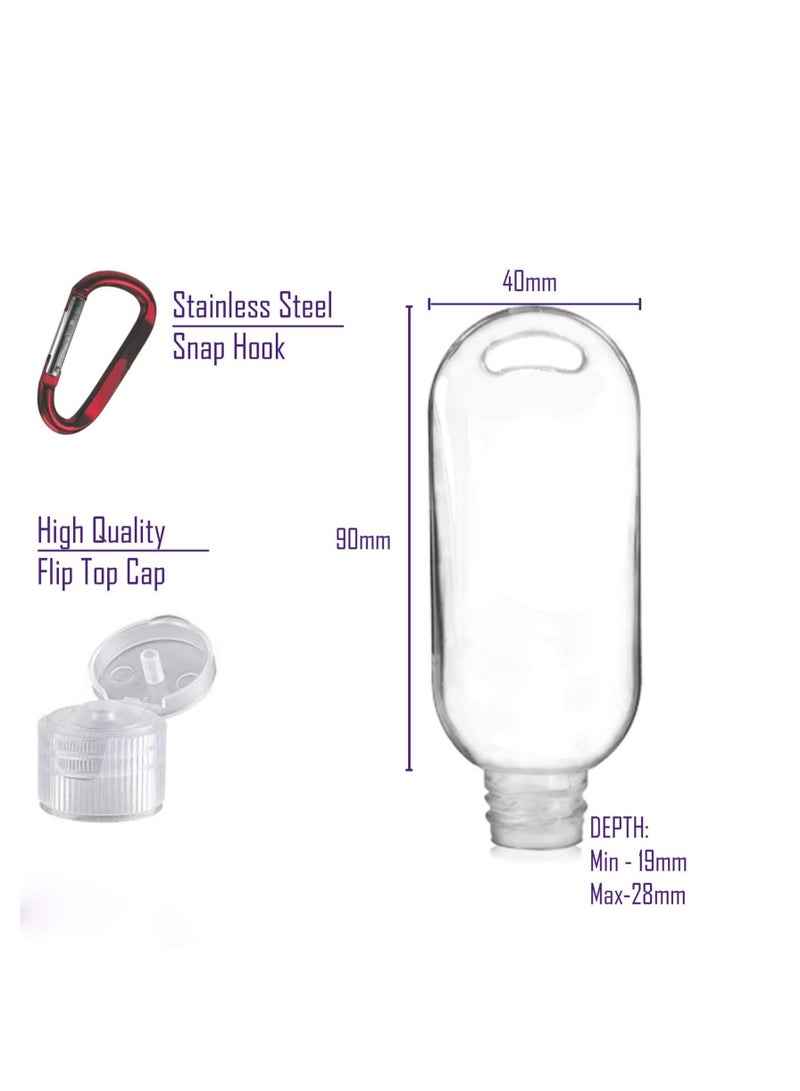 Zikra 10 Pieces 50ml Empty Refillable Plastic Bottle Travel With Carabiner Portable Clear Plastic Squeeze Container Leak Proof Bottles For Travel Outdoor Activities - Image 3