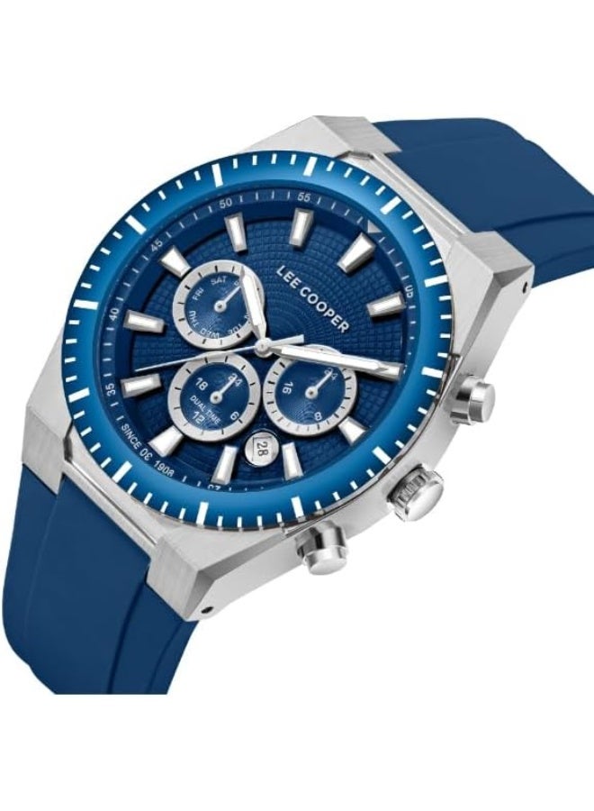 LEE COOPER Men's JP25 Movement Watch, Multi Function Display and Silicone Strap - LC08088.399, Dark Blue