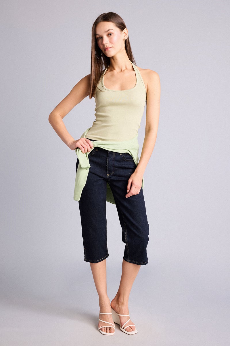 DeFacto Green Woman Slim Fit Camisole Halter Collar Tank Top Casual - Image 2