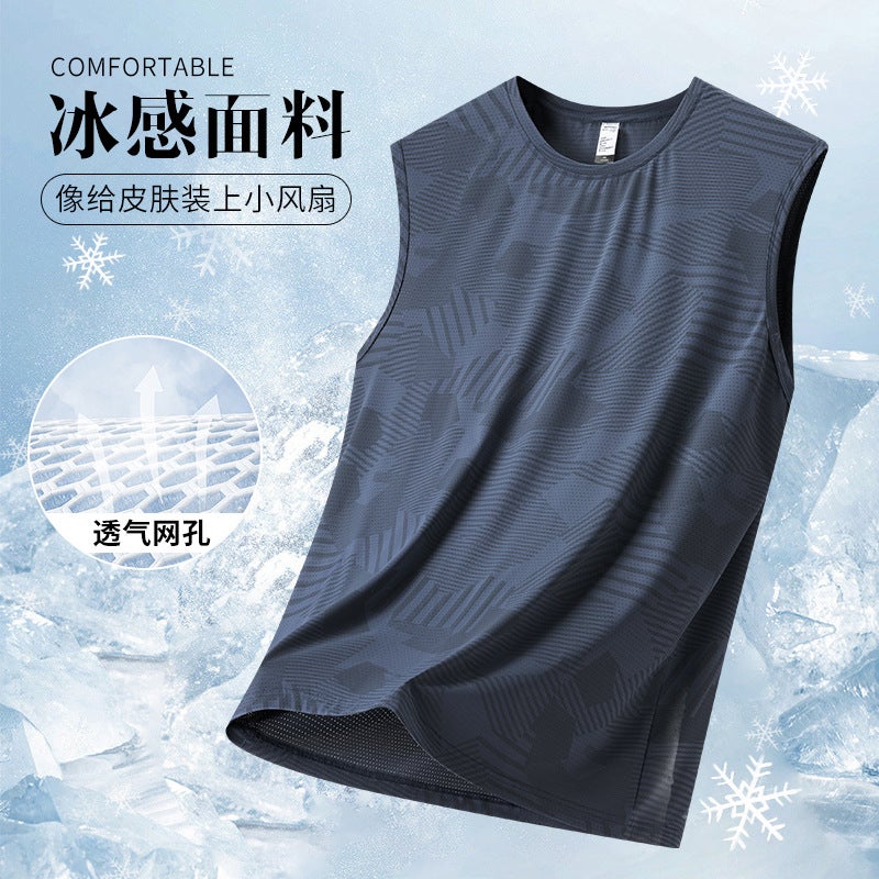 Summer Camouflage Ice Silk Vest Men'S Plus Size Round Neck T-Shirt Youth Trendy Thin Elastic Quick-Drying Sleeveless Outdoor T-Shirt - Image 2