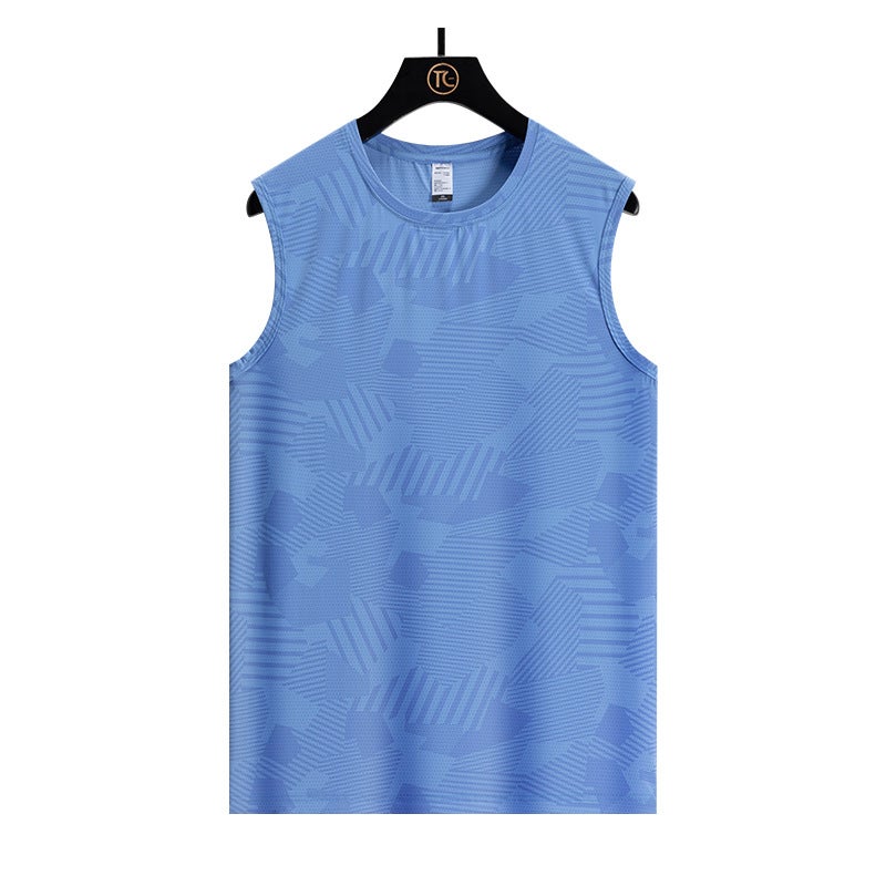 Summer Camouflage Ice Silk Vest Men'S Plus Size Round Neck T-Shirt Youth Trendy Thin Elastic Quick-Drying Sleeveless Outdoor T-Shirt - Image 1