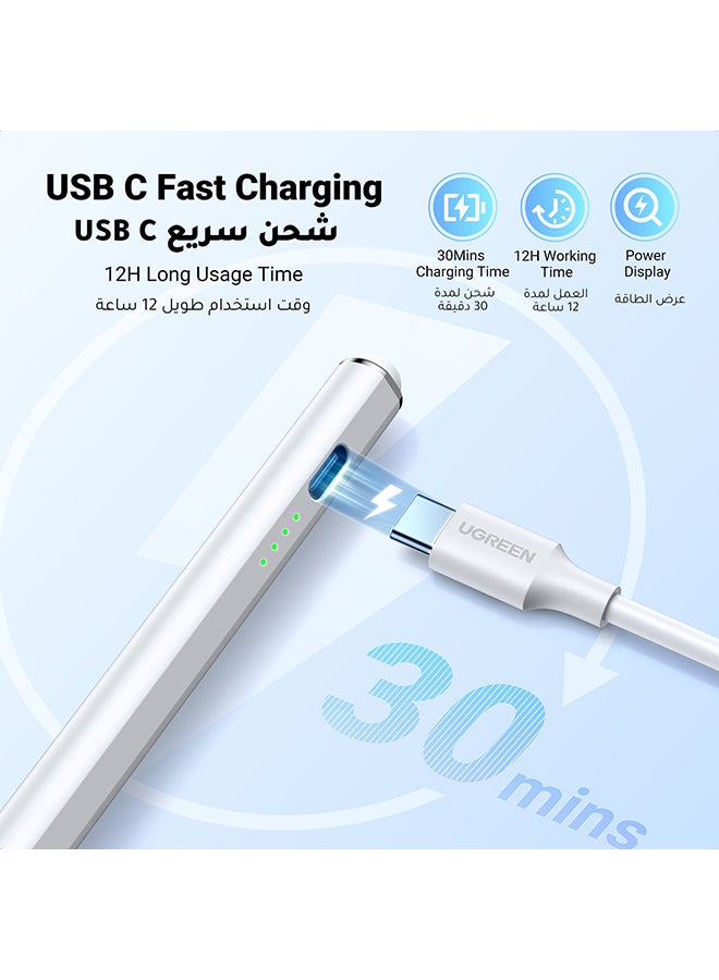 Ugreen Stylus Pen for iPad with USB-C Fast Charge, Tilt Sensitivity, LED Power Display Active Pencil, Universal iPad Stylus Pencil Compatible with iPad 2018-2022, iPad, Pro, Air, Mini - Image 2